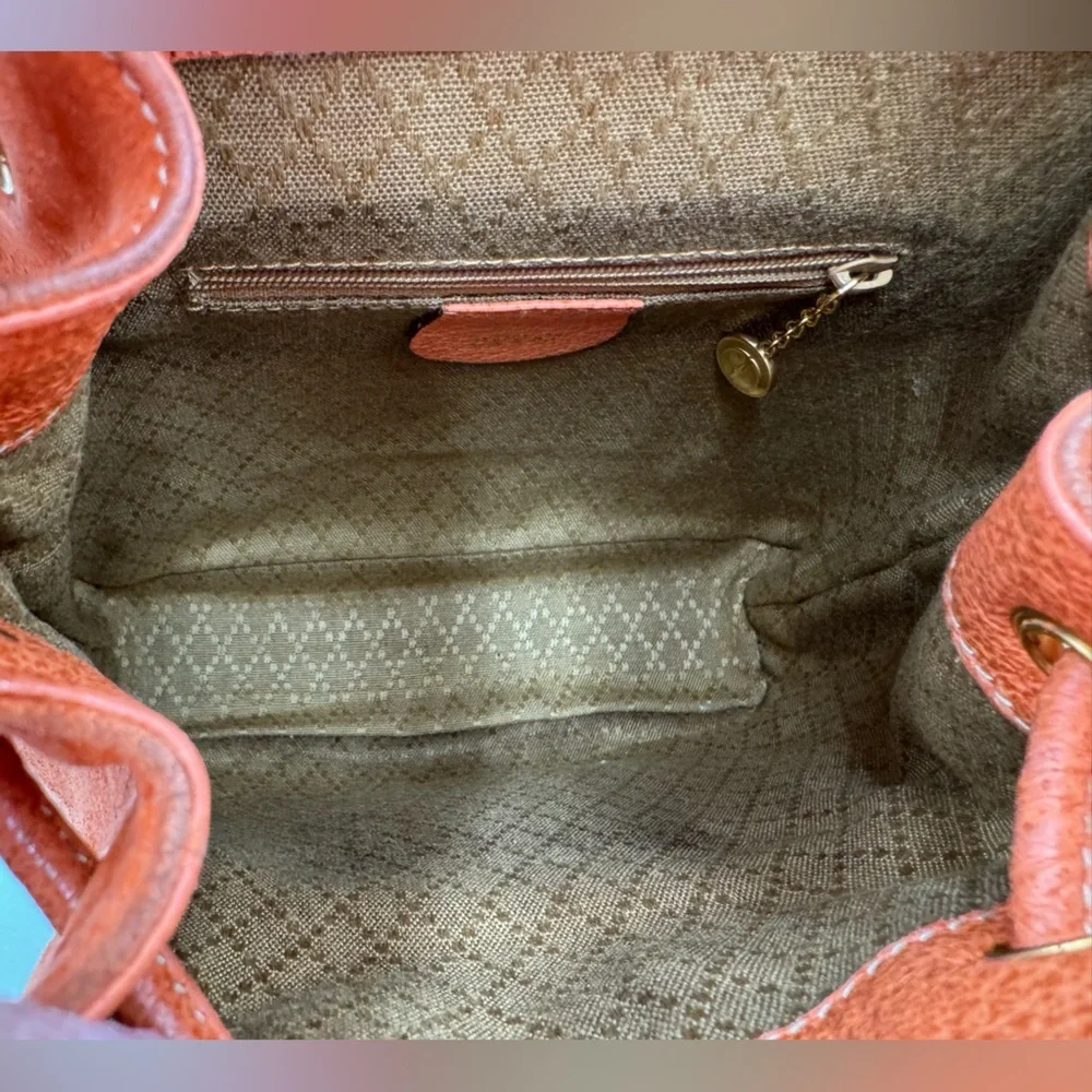 Gucci-Authentic-Vintage - Bamboo Backpack Purse Suede Leather Orange - Picture 15 of 16